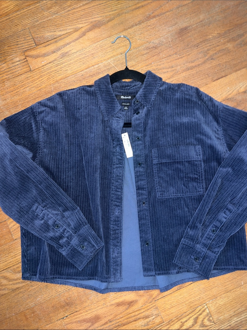 Madewell Variegated Corduroy Crop Navy Button-up Shirt Sz XS - NWT